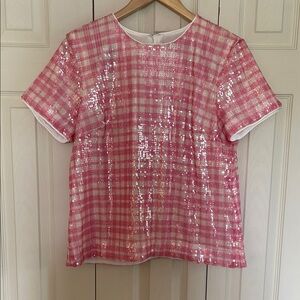 J. Crew Pink Gingham and Sequin top